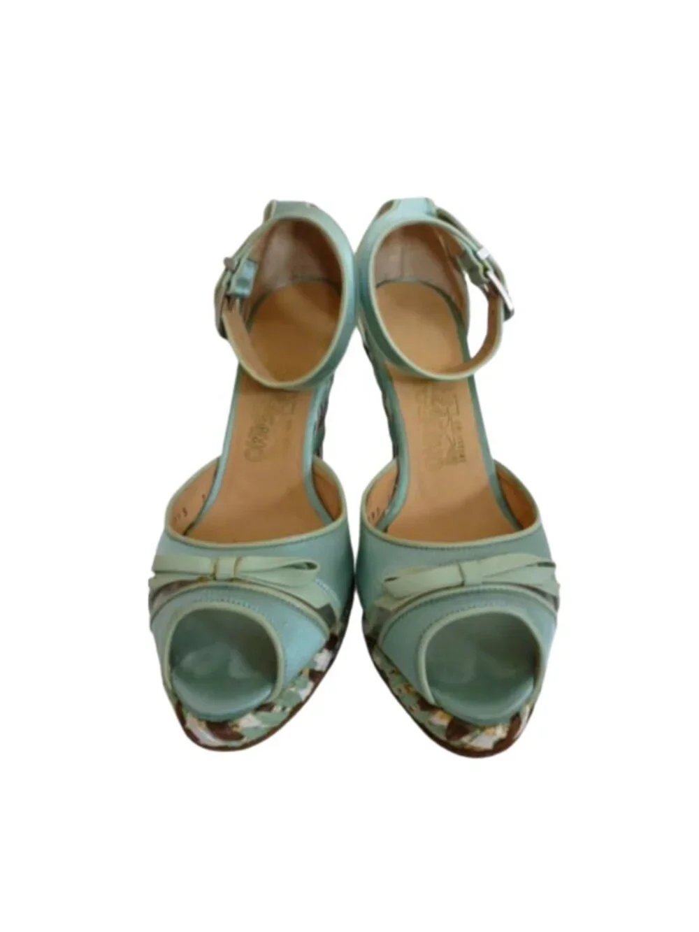 Salvatore Ferragamo Light Green Platform Raffia Heel